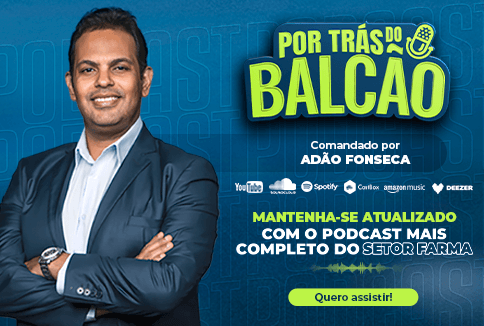 Banner do Podcast por trás do balcão